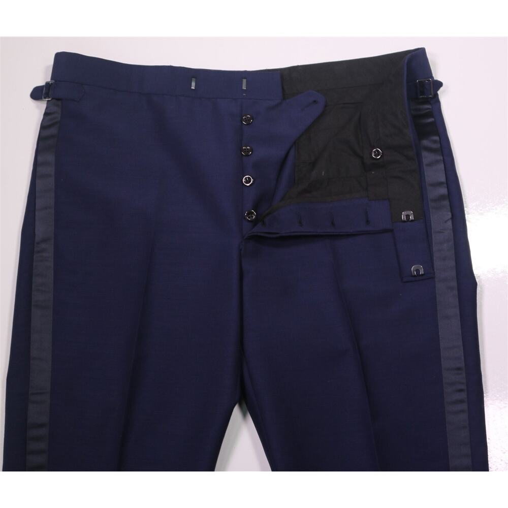 Alan Flusser Bespoke Handmade Navy Blue Mohair Tuxedo Formal Pants 42x27 - Picture 5 of 9